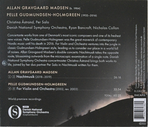 Allan Gravgaard Madsen, Pelle Gudmundsen-Holmgreen, Christina Åstrand, Per Salo, DR SymfoniOrkestret, Ryan Bancroft, Nicholas Collon : Nachtmusik / For Violin And Orchestra (CD, Album)