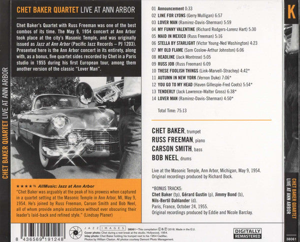Chet Baker : Live At Ann Arbor (CD, Album, RM, Dig)