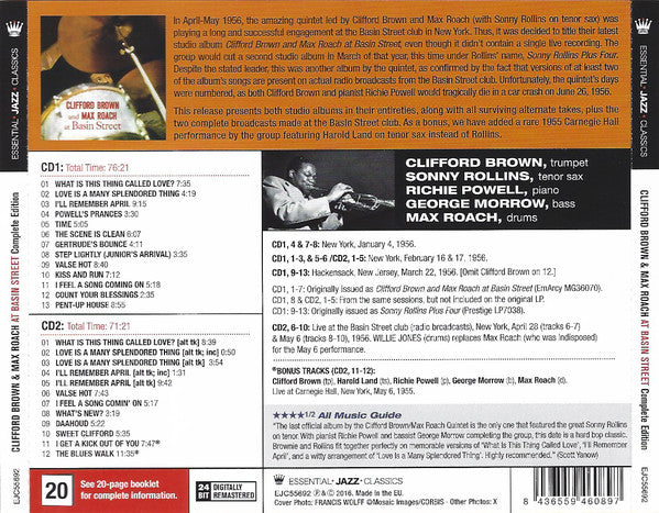 Clifford Brown And Max Roach : At Basin Street (2xCD, Comp, RM)