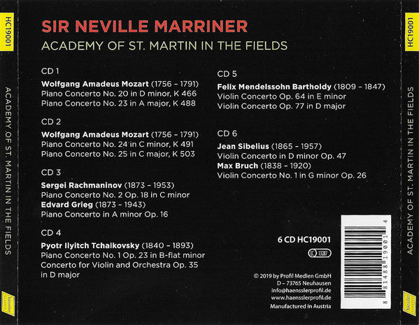 Sir Neville Marriner, The Academy Of St. Martin-in-the-Fields, Ivan Moravec, Garrick Ohlsson, Dmitry Sitkovetsky, Pamela Frank : Piano & Violin Concertos (6xCD, Comp)