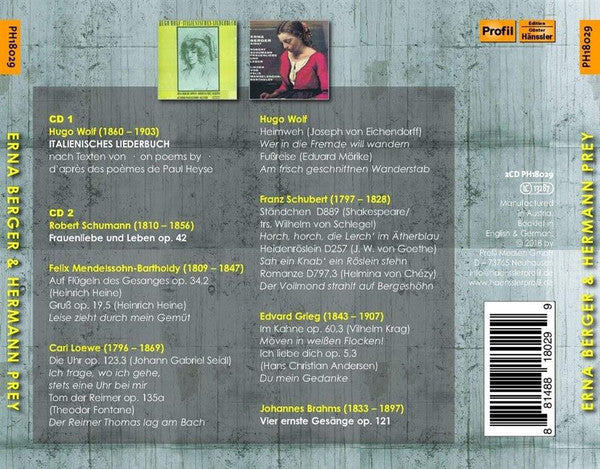Hugo Wolf, Robert Schumann, Johannes Brahms - Erna Berger & Hermann Prey : Italienisches Liederbuch / Frauenliebe Und Leben Op. 42 / Vier Ernste Gesänge Op. 121 (2xCD, Comp)