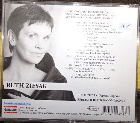 Ruth Ziesak, Christian Geist, Dieterich Buxtehude, Johann Vierdanck, Franz Tunder, Johann Adam Reincken, Christoph Bernhard (2), Thomas Baltzar, Samuel Ebart, Berliner Barock-Compagney : Geistliche Arien (CD)