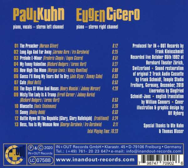Paul Kuhn & Eugen Cicero : Bernhard Theater, Zürich, 05.10.1992 (CD, Album)