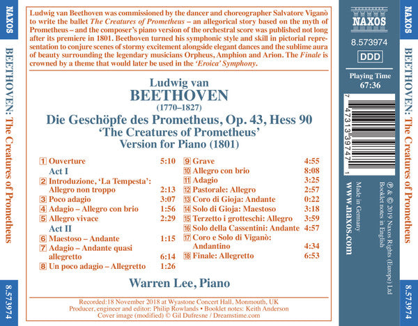 Ludwig van Beethoven, Warren Lee (7) : The Creatures Of Prometheus - Version For Piano (CD, Album)