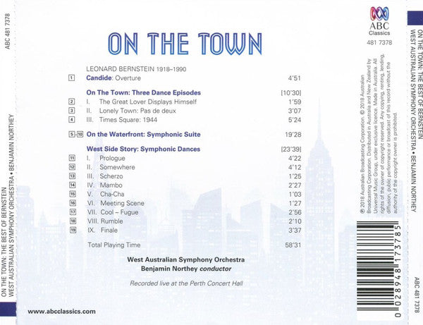 West Australian Symphony Orchestra, Benjamin Northey : On The Town: The Best Of Bernstein (CD, Album)
