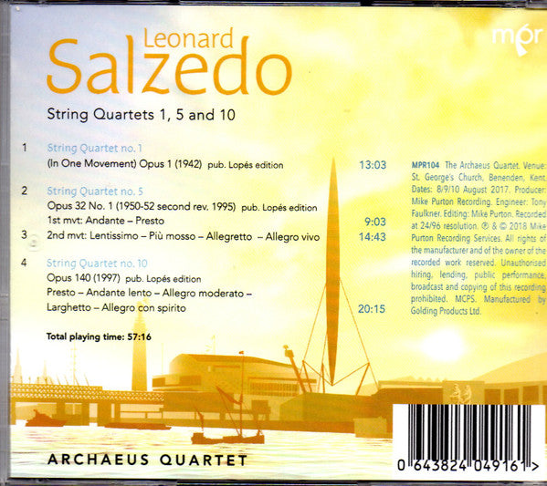 Leonard Salzedo, Archaeus Quartet : String Quartets 1, 5 And 10 (CD, Album)