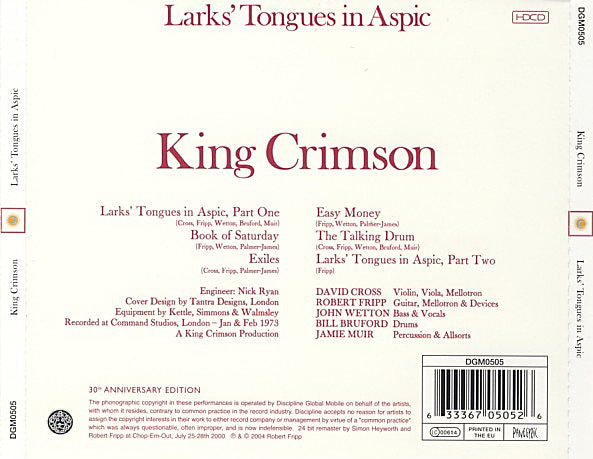 King Crimson : Larks' Tongues In Aspic (HDCD, Album, RE, RM)