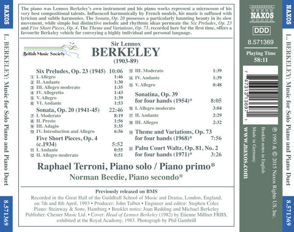 Lennox Berkeley, Raphael Terroni, Norman Beedie : Music For Solo Piano And Piano Duet (CD, Album)
