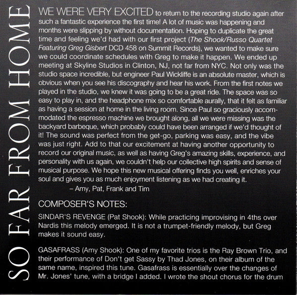 The Shook/Russo Quartet Featuring Greg Gisbert : So Far From Home (CD, Album)