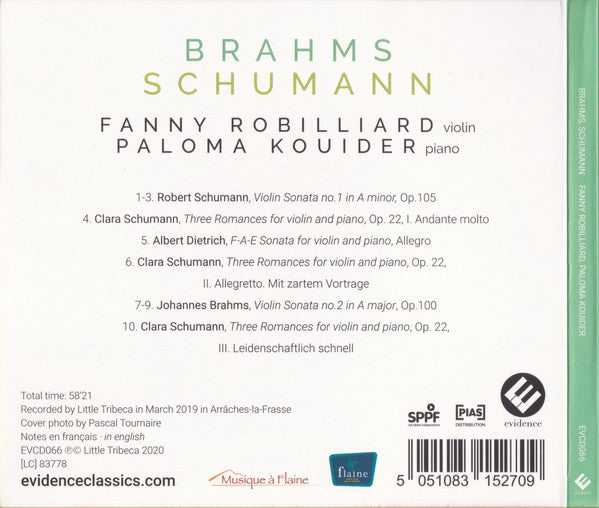 Johannes Brahms, Robert Schumann, Paloma Kouider, Fanny Robilliard : Brahms Schumann (CD, Album)