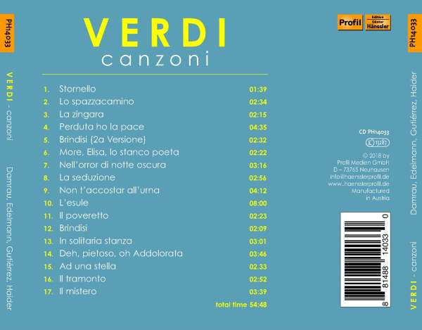 Diana Damrau, Giuseppe Verdi, Friedrich Haider, César Augusto Gutierrez, Paul Armin Edelmann : Canzoni (CD, Album, RE)