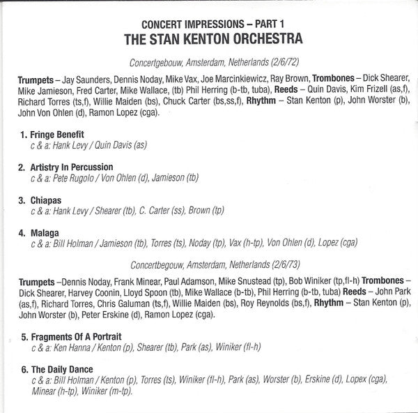 Stan Kenton And His Orchestra, Trinity Big Band, Trinity Alumni Big Band & Trinity Symphony Orchestra : Concert Impressions (2xCD)