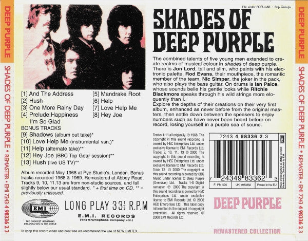 Deep Purple : Shades Of Deep Purple (CD, Album, RE, RM)