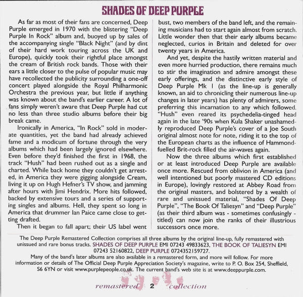 Deep Purple : Shades Of Deep Purple (CD, Album, RE, RM)