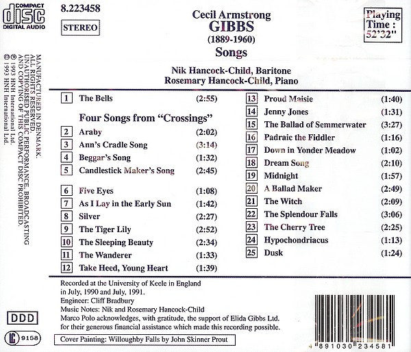 Nik Hancock-Child, Rosemary Hancock-Child : Cecil Armstrong Gibbs - Songs (CD, Album)