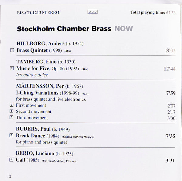 Stockholm Chamber Brass : Now (CD, Album)