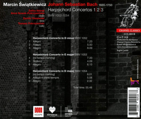 Marcin Świątkiewicz, Johann Sebastian Bach - Zefira Valova, Anna Nowak-Pokrzywińska, Dymitr Olszewski, Tomasz Pokrzywiński : Harpsichord Concertos 1|2|3 BWV 1052-1054 (CD, Album)