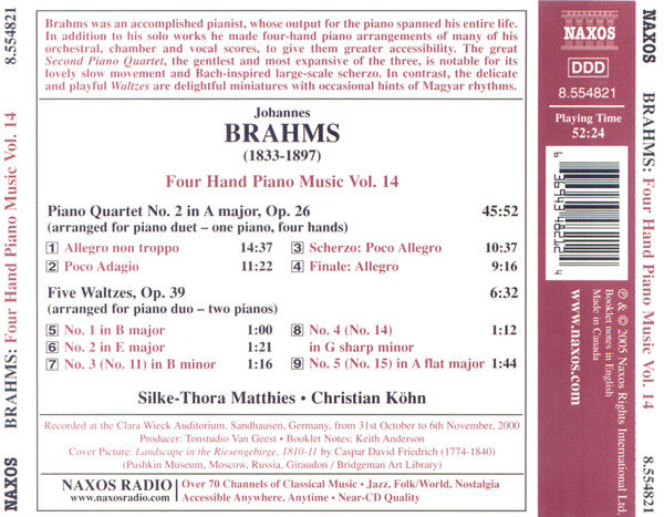 Johannes Brahms, Silke-Thora Matthies, Christian Köhn : Four Hand Piano Music Vol. 14 (CD, Album)