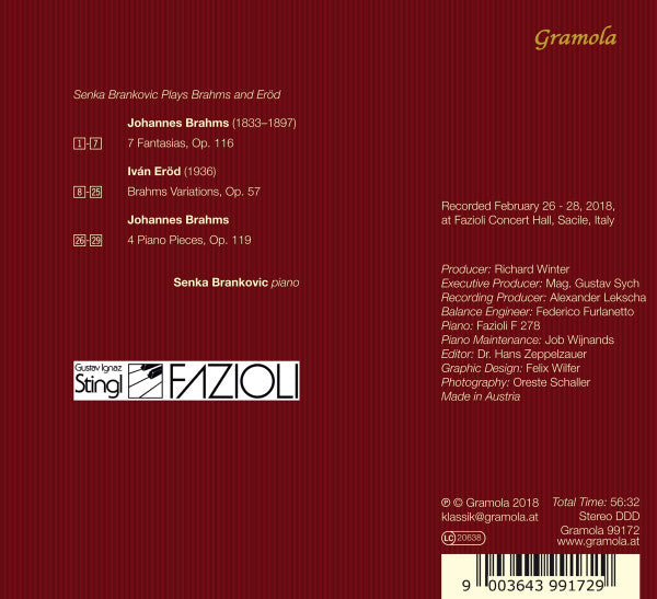 Johannes Brahms, Ivan Eröd, Senka Brankovic : Klavierwerke (CD, Album)