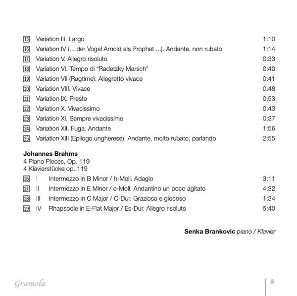 Johannes Brahms, Ivan Eröd, Senka Brankovic : Klavierwerke (CD, Album)