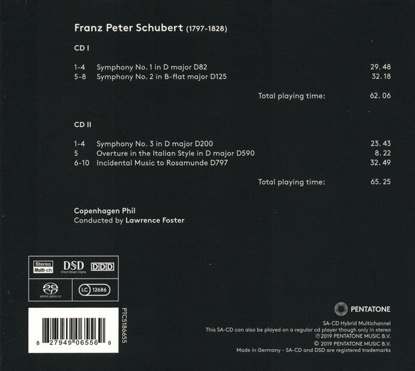 Franz Schubert – Copenhagen Phil, Lawrence Foster : Early Symphonies And Stage Music (2xSACD, Multichannel, Album)