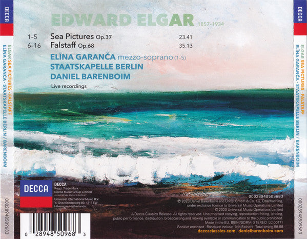 Sir Edward Elgar, Daniel Barenboim, Elīna Garanča, Staatskapelle Berlin : Sea Pictures ∙ Falstaff (CD, Album)