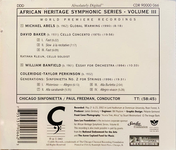 Paul Freeman (3), Chicago Sinfonietta, Katinka Kleijn : African Heritage Symphonic Series, Volume III (CD)