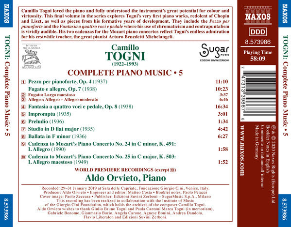 Camillo Togni, Aldo Orvieto : Complete Piano Music • 5 (CD, Album)