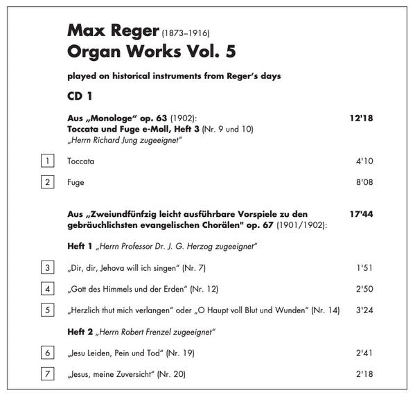 Max Reger, Gerhard Weinberger : Organ Works Vol. 5 (2xSACD, Hybrid, Multichannel, Album)