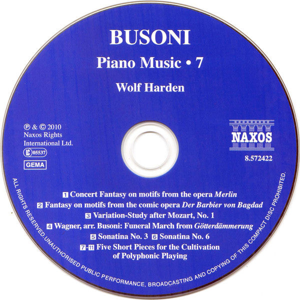 Ferruccio Busoni, Wolf Harden : Piano Music • 7 (CD, Album)