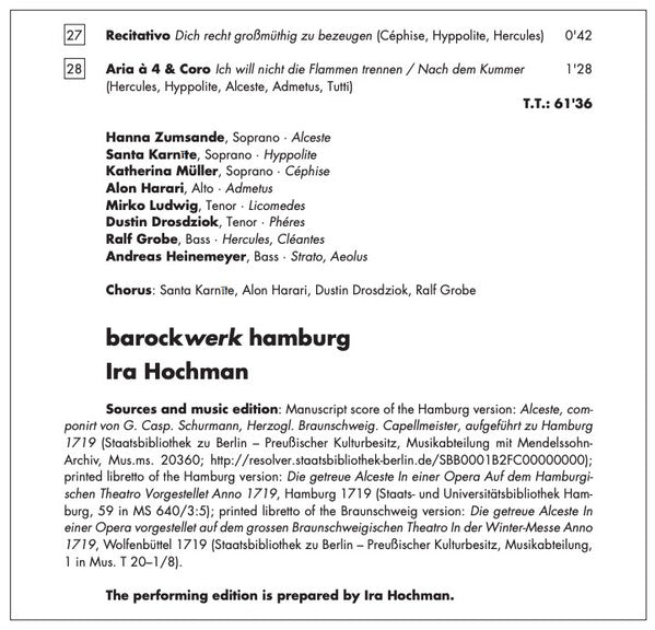 Georg Caspar Schürmann - Barockwerk Hamburg, Ira Hochman : Die Getreue Alceste (CD, Album)