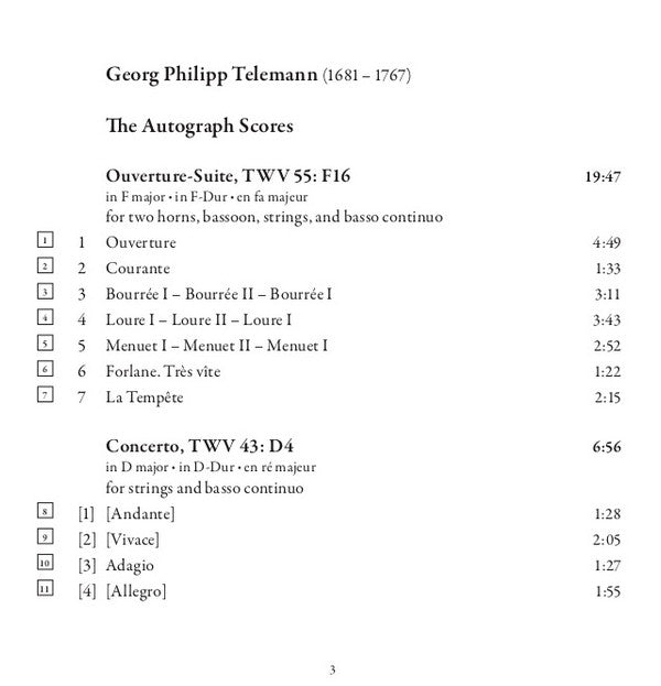 Georg Philipp Telemann, Collegium Musicum 90, Simon Standage : The Autograph Scores (CD, Album)