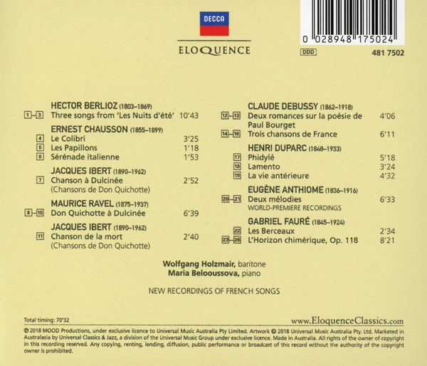 Hector Berlioz, Ernest Chausson, Jacques Ibert, Maurice Ravel, Claude Debussy, Henri Duparc, Eugène Anthiome, Gabriel Fauré, Wolfgang Holzmair, Maria Belooussova : Chansons Françaises (CD, Album)