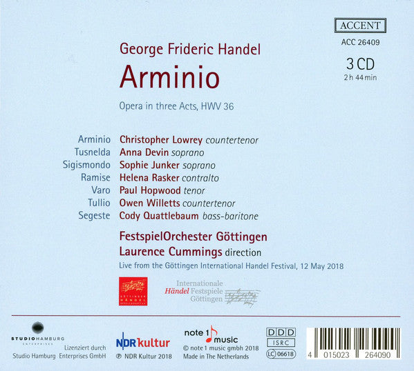 Georg Friedrich Händel - Christopher Lowrey, Anna Devin, Sophie Junker, Helena Rasker, Paul Hopwood, Owen Willetts, Cody Quattlebaum, Festspielorchester Göttingen, Laurence Cummings : Arminio (3xCD, Album)