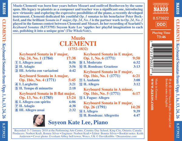 Muzio Clementi, Soyeon Kate Lee : Keyboard Sonatas From Opp. 1, 1a, 13, 24, 26 (CD, Album)