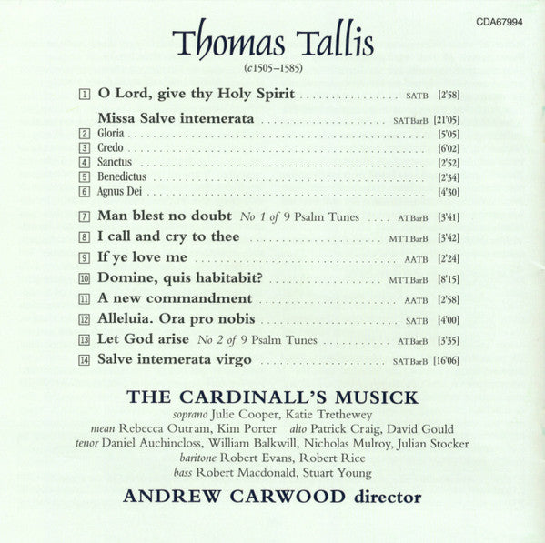 Thomas Tallis - The Cardinall's Musick, Andrew Carwood : Salve Intemerata (CD, Album)