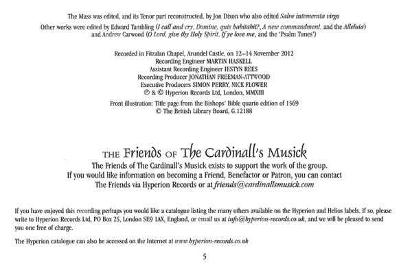 Thomas Tallis - The Cardinall's Musick, Andrew Carwood : Salve Intemerata (CD, Album)