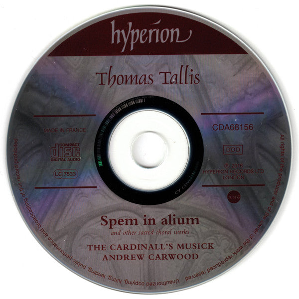 Thomas Tallis - The Cardinall's Musick, Andrew Carwood : Spem In Alium (CD, Album)