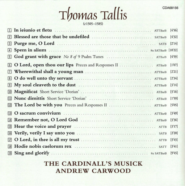 Thomas Tallis - The Cardinall's Musick, Andrew Carwood : Spem In Alium (CD, Album)