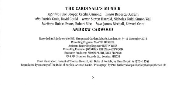 Thomas Tallis - The Cardinall's Musick, Andrew Carwood : Spem In Alium (CD, Album)