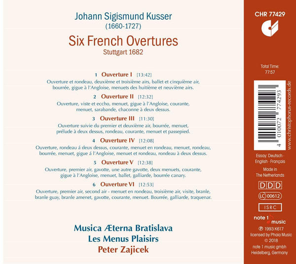 Johann Sigismund Kusser, Musica Aeterna, Ensemble Instrumental Les Menus Plaisirs, Peter Zajíček : Six French Overtures (CD, RE)
