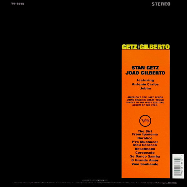 Stan Getz / João Gilberto Featuring Antonio Carlos Jobim : Getz / Gilberto (LP, Album, RE, RM, 180)