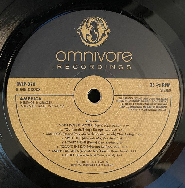 America (2) : Heritage II: Demos/Alternate Takes 1971-1976 (LP, RSD, Comp)