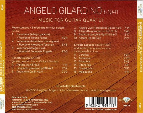 Angelo Gilardino, Quartetto Santórsola : Music For Guitar Quartet (CD, Album)