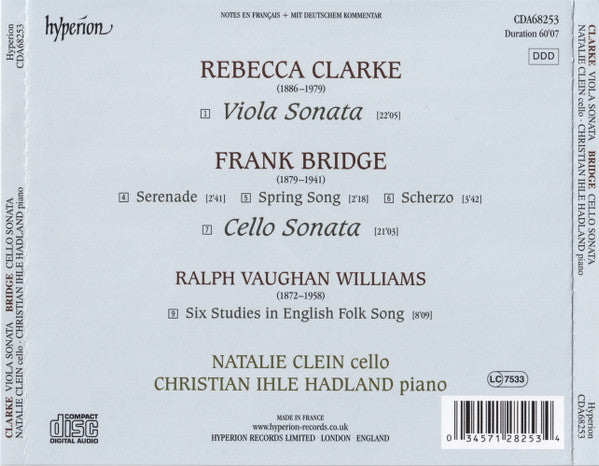 Natalie Clein ∙ Christian Ihle Hadland, Rebecca Clarke / Frank Bridge / Ralph Vaughan Williams : Viola Sonata / Cello Sonata / Six Studies In English Folk Song (CD)