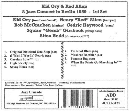 Kid Ory & Henry "Red" Allen : A Jazz Concert In Berlin 1959 – 1st Set (CD, Album)