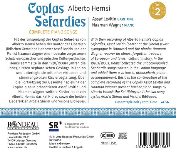 Alberto Hemsi, Assaf Levitin, Naaman Wagner : Coplas Sefardies Vol. 2 (CD, Album)