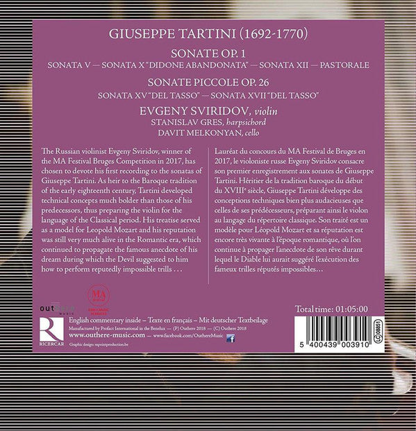 Giuseppe Tartini, Evgeny Sviridov, Stanislav Gres, Davit Melkonyan : Sonate Op. 1 (CD, Album)