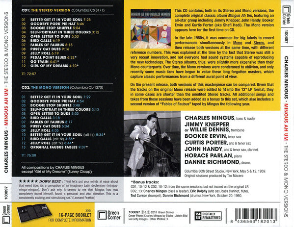 Charles Mingus : Mingus Ah Um The Stereo & Mono Versions (2xCD, Mono, Ltd, RE, RM, S/Edition)