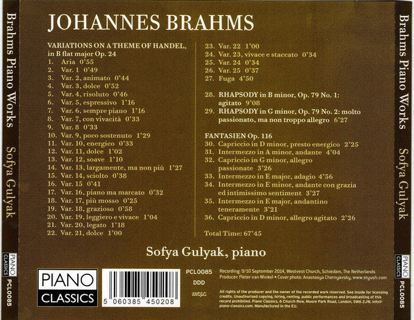 Johannes Brahms, Sofya Gulyak : Piano Concertos 1 & 2, Waltz, Handel Variations (CD, Album)